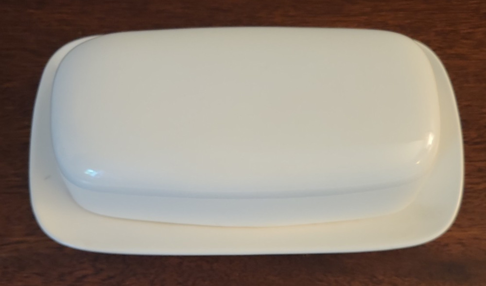 Vintage Mervyns Ceramic Japan Thick Minimalist Basic White Butter Dish NOS